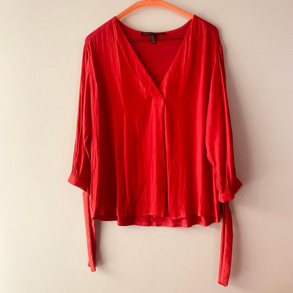 White House Black Market red tie sleeve blouse (Size: S)